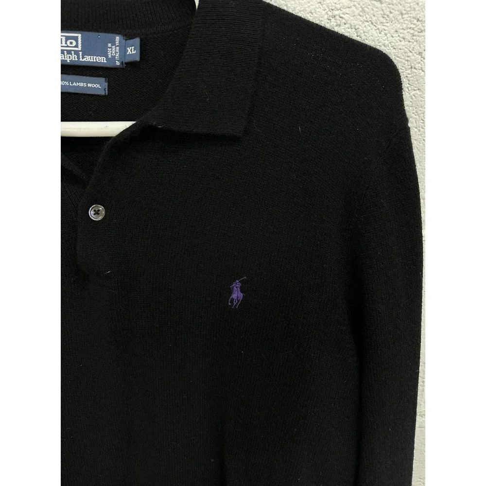 VTG POLO By Ralph Lauren Mens 100% Lambs Wool‎ Button Neck Sweater Polo Shirt XL